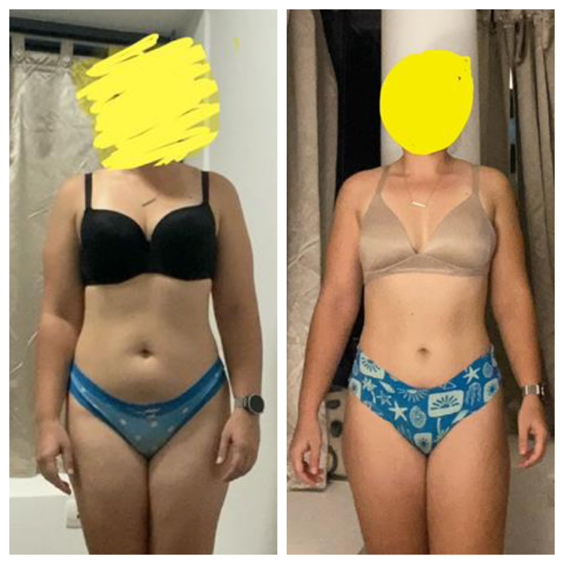 Sam before and after transformation, Down 9 lbs and 4 inches off her waist in 3 months